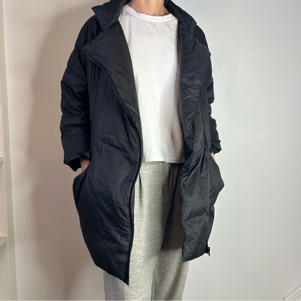 Joe Fresh Black Double Breasted Lightweight Puffer Mid Length Jacket